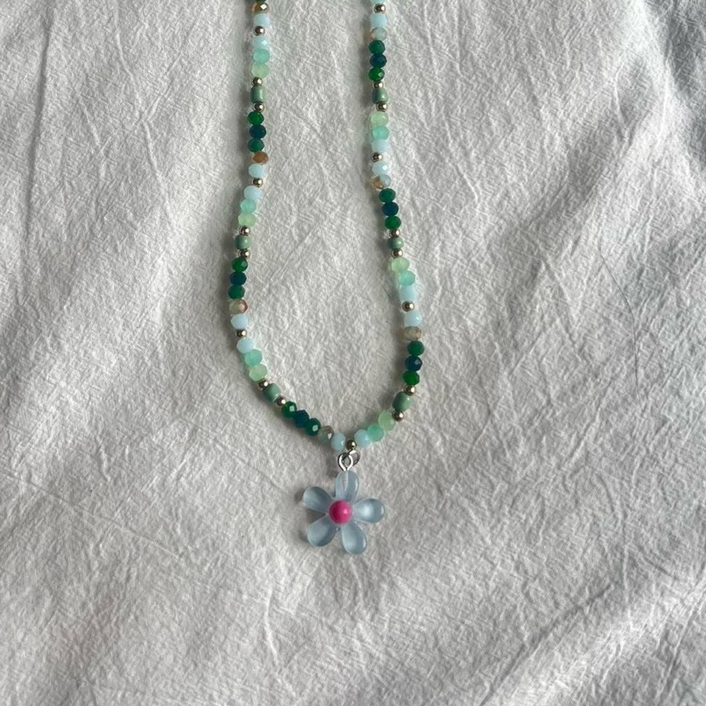 Beaded Necklace with Flower Pendant - Picture 4 of 5